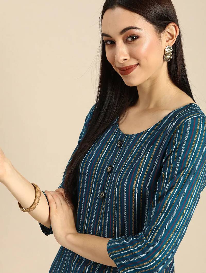 Womens Rayon Printed Designer Indian Ethnic Wear Blue Kurti