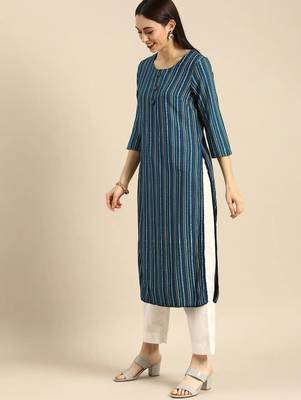 Womens Rayon Printed Designer Indian Ethnic Wear Blue Kurti 3