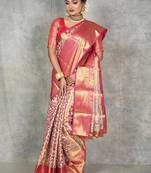 Pink zari woven art silk kanchipuram saree with blouse