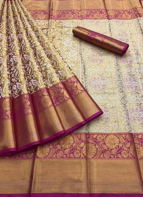 Pink zari woven art silk kanchipuram saree with blouse 3