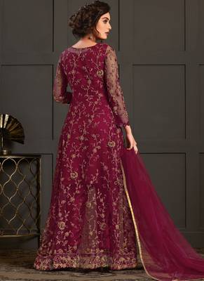 Wine heavy net embroiderd pakistani suit 3