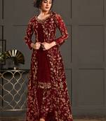 Maroon heavy net embroiderd pakistani suit