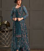 Turquoise heavy net embroiderd pakistani suit