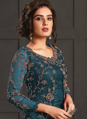 Turquoise heavy net embroiderd pakistani suit 2