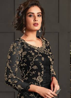 Veega Fashion's Net Gold Sequin Embroidered Black Pakistani Salwar Suit 2