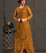 Mustard heavy net embroiderd pakistani suit