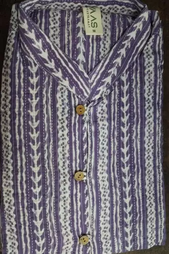 Purple And White Cotton Kurta And Pyjama Set