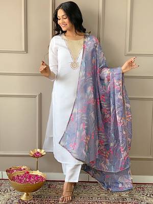 Women's Rayon Blend Embroidery Straight Kurta with Pant And Dupatta Set  1