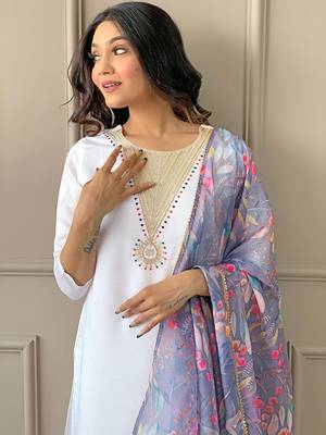Women's Rayon Blend Embroidery Straight Kurta with Pant And Dupatta Set  4