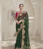 Green Color  Codes And Sequins Fancy Fabric Wedding Wear Saree With Blouse Fabric