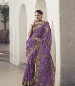 Purple Color  Codes And Sequins Fancy Fabric Wedding Wear Saree With Blouse Fabric
