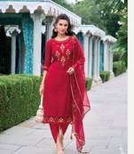Red hand work soft silk tulip pant suits with organza dupatta