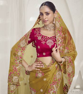 Mustard Color  Codes And Sequins Fancy Fabric Wedding Wear Saree With Blouse Fabric 2