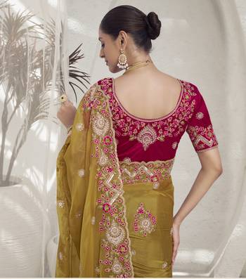 Mustard Color  Codes And Sequins Fancy Fabric Wedding Wear Saree With Blouse Fabric 3