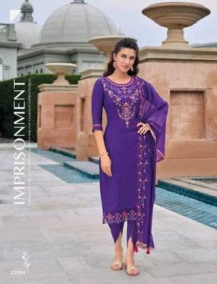 Dark purple hand work soft silk tulip pant suits with organza dupatta 1