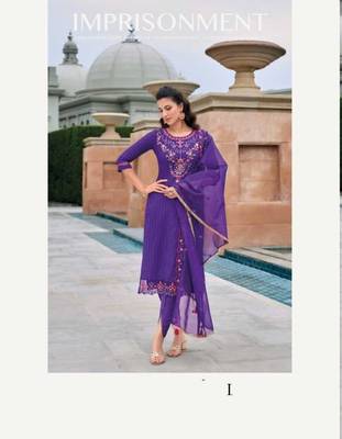 Dark purple hand work soft silk tulip pant suits with organza dupatta 3