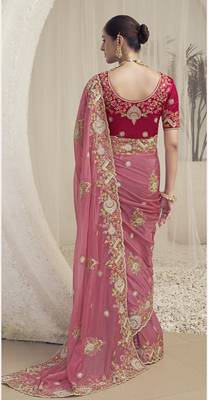 Pink Color  Codes And Sequins Fancy Fabric Wedding Wear Saree With Blouse Fabric 3