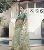 Light Green Color  Codes And Sequins Net Wedding Wear Saree With Blouse Fabric