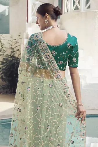 Light Green Color  Codes And Sequins Net Wedding Wear Saree With Blouse Fabric