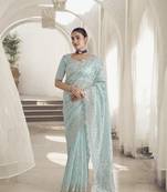 Light Multicolor Color  Codes And Sequins Net Wedding Wear Saree With Blouse Fabric