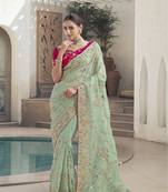 Light Green  And Sequins Silk Wedding Wear Saree With Blouse Fabric