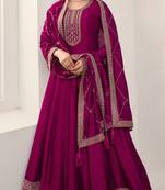 TRENDY DESIGNER FANCY LONG RANI PINK ANARKALI SALWAR SUIT SEMI STITCHED EMBROIDERY WORK