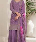 TRENDY DESIGNER FANCY LAVENDER SHARARA SALWAR SUIT SEMI STITCHED EMBROIDERY WORK