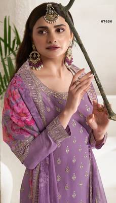 TRENDY DESIGNER FANCY LAVENDER SHARARA SALWAR SUIT SEMI STITCHED EMBROIDERY WORK 2