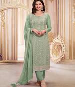 TRENDY DESIGNER FANCY GREEN STRAIGHT SALWAR SUIT SEMI STITCHED EMBROIDERY WORK