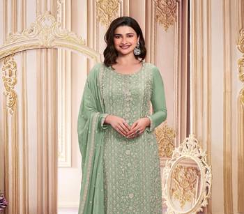 TRENDY DESIGNER FANCY GREEN STRAIGHT SALWAR SUIT SEMI STITCHED EMBROIDERY WORK 2