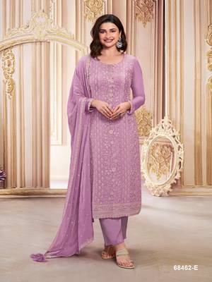 TRENDY DESIGNER FANCY PURPLE PINK STRAIGHT SALWAR SUIT SEMI STITCHED EMBROIDERY WORK 1