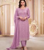 TRENDY DESIGNER FANCY PURPLE PINK STRAIGHT SALWAR SUIT SEMI STITCHED EMBROIDERY WORK