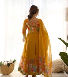 Floral Printed Organza Anarkali Kurta With Cotton Silk Pant And Dupatta