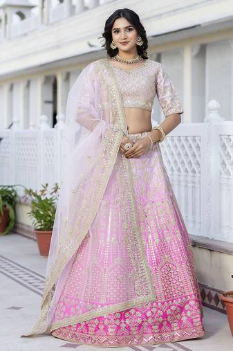 SequinEmbroidery Cotton Bridal Lehenga Choli With Dupatta For Women