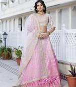 Sequence Embroidery Work Semi-Stitched Cotton Bridal Lehenga Choli With Dupatta For Women