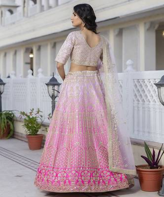 Sequence Embroidery Work Semi-Stitched Cotton Bridal Lehenga Choli With Dupatta For Women 2