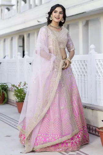 Sequence Embroidery Work Semi-Stitched Cotton Bridal Lehenga Choli With Dupatta For Women