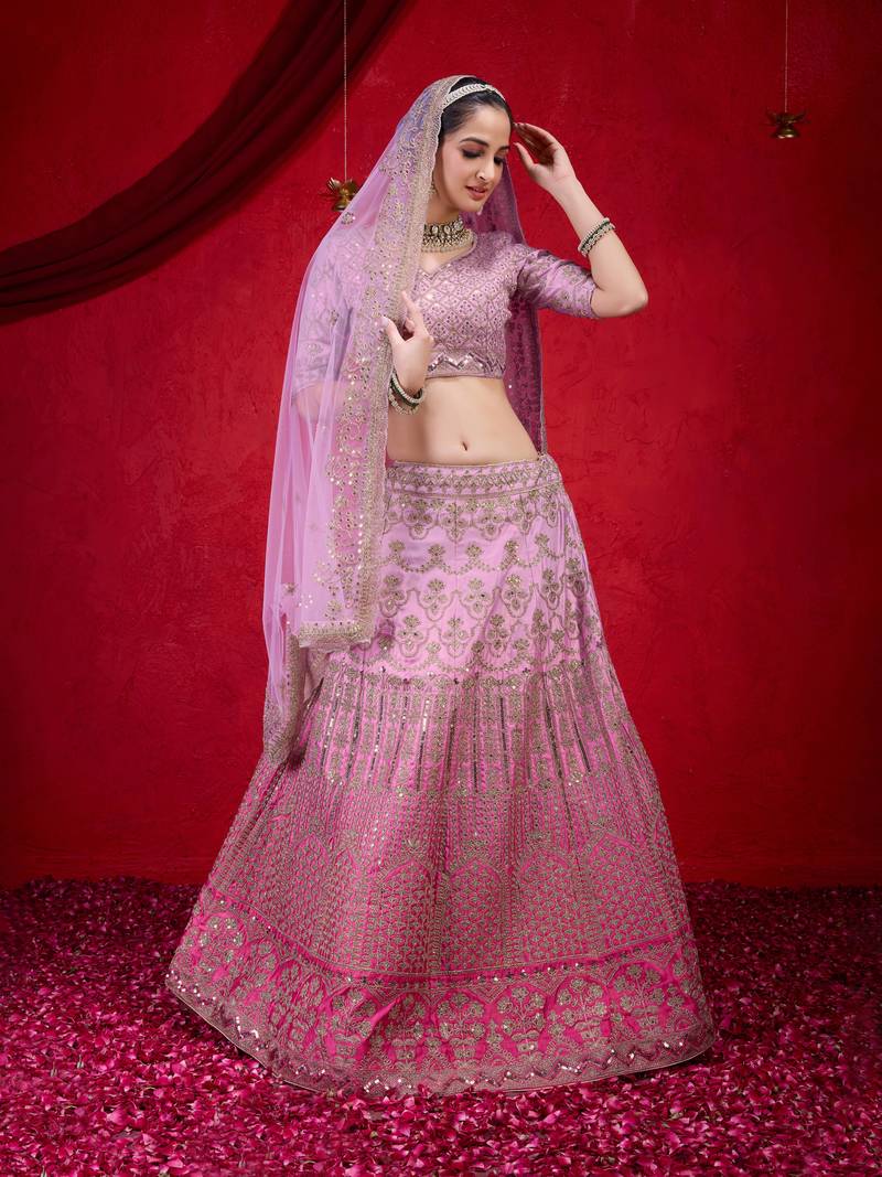 Sequence Embroidery Work Semi-Stitched Cotton Bridal Lehenga Choli With Dupatta For Women