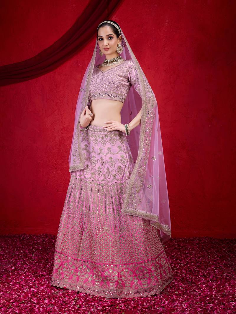 Sequence Embroidery Work Semi-Stitched Cotton Bridal Lehenga Choli With Dupatta For Women