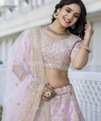Sequence Embroidery Work Semi-Stitched Cotton Bridal Lehenga Choli With Dupatta For Women 5