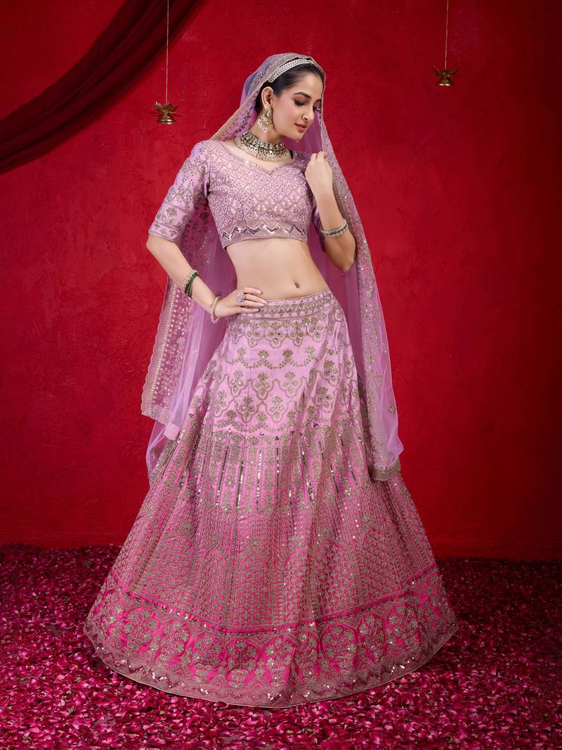 Sequence Embroidery Work Semi-Stitched Cotton Bridal Lehenga Choli With Dupatta For Women