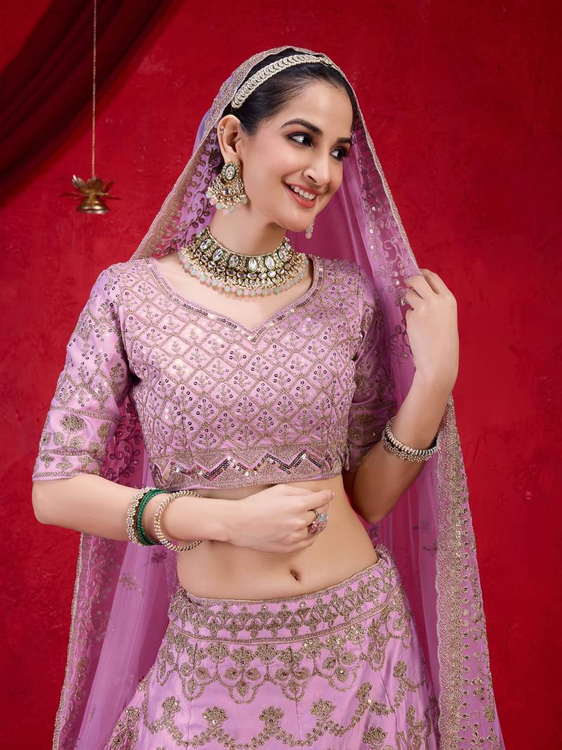 Sequence Embroidery Work Semi-Stitched Cotton Bridal Lehenga Choli With Dupatta For Women