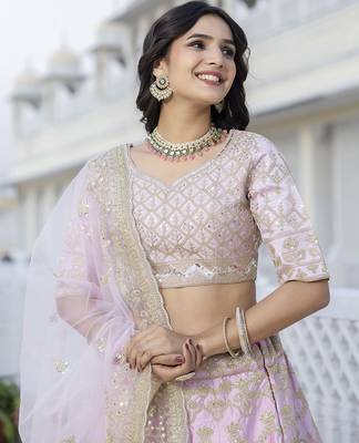 Sequence Embroidery Work Semi-Stitched Cotton Bridal Lehenga Choli With Dupatta For Women 7