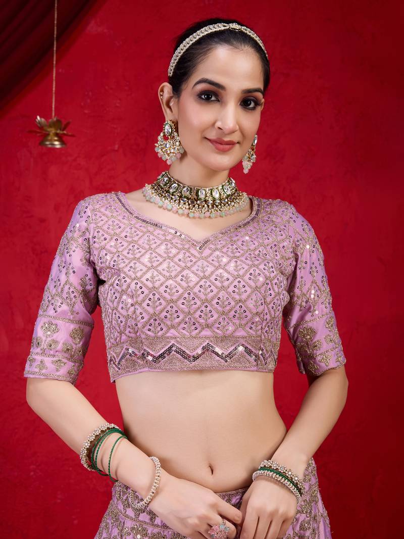 Sequence Embroidery Work Semi-Stitched Cotton Bridal Lehenga Choli With Dupatta For Women