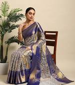 Royal blue zari woven art silk Faux kanchipuram saree with blouse