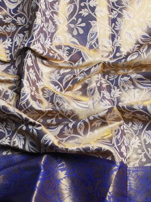 Royal blue zari woven art silk Faux kanchipuram saree with blouse 5