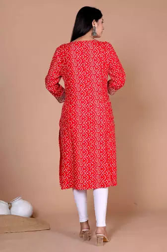 Womens festive wear red bandhani printed straight kurti