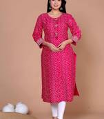Womens bandhani printed embroidered straight kurti