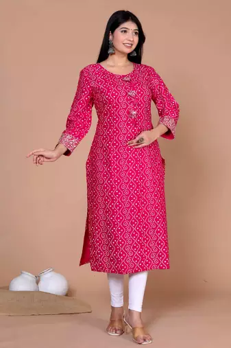Womens bandhani printed embroidered straight kurti