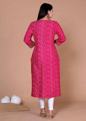 Womens bandhani printed embroidered straight kurti 5